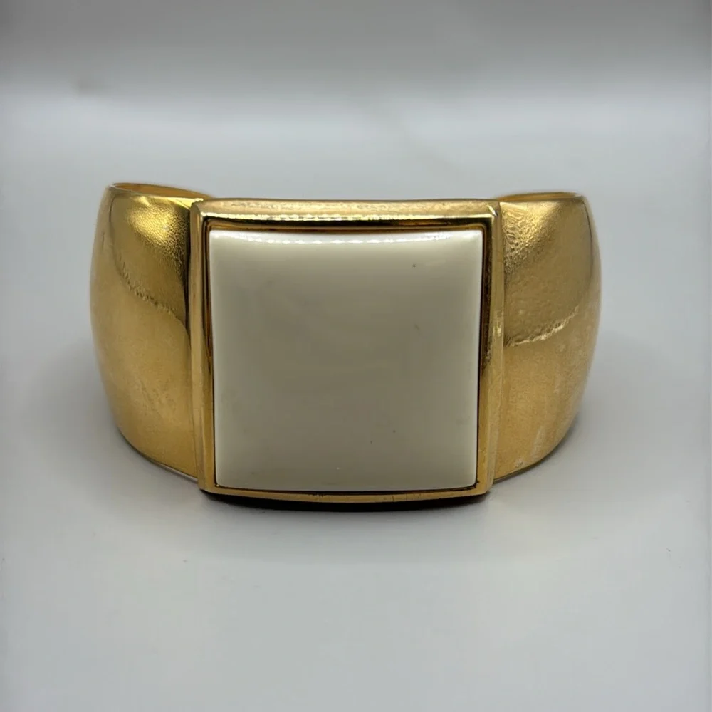 Vintage Avon Gold Tone Cream Large Cuff Bangle Statement Bracelet